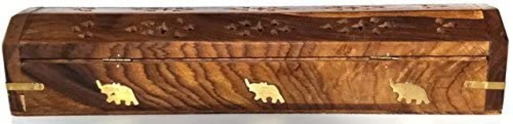 Elephant 12" Wooden Coffin Incense Burner & Hem Incense Stick Bundle