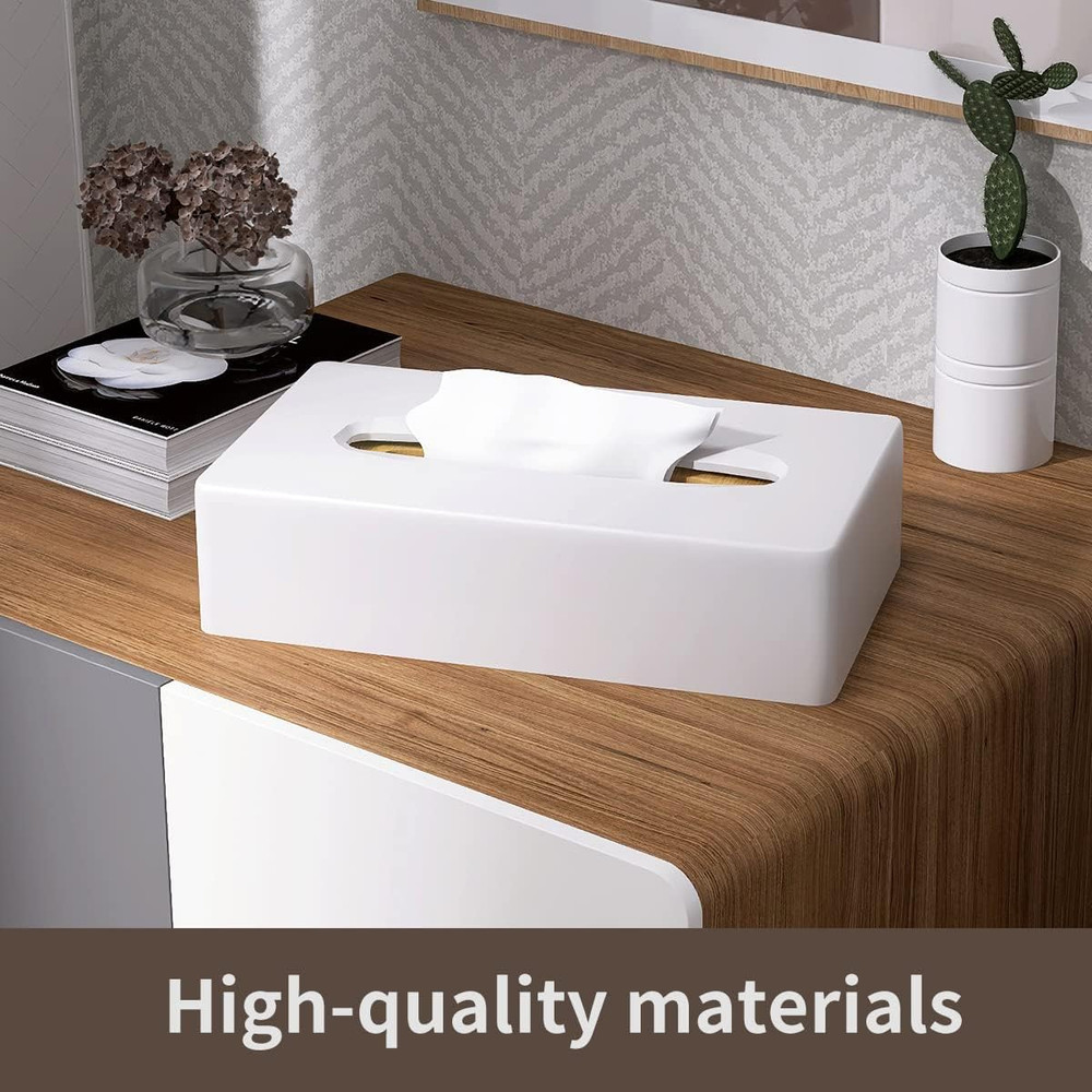 Tissue Box Cover, Rectangular White Wall Mounted Facial Paper Holder Dispenser,