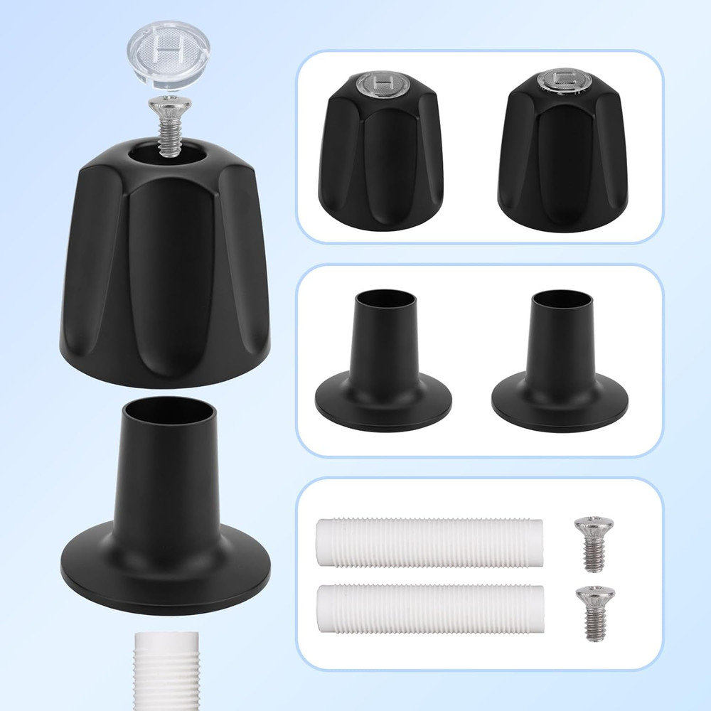 2Pcs Shower Knobs Replacement Kit, Matte Black Shower Knobs Include Base Connect