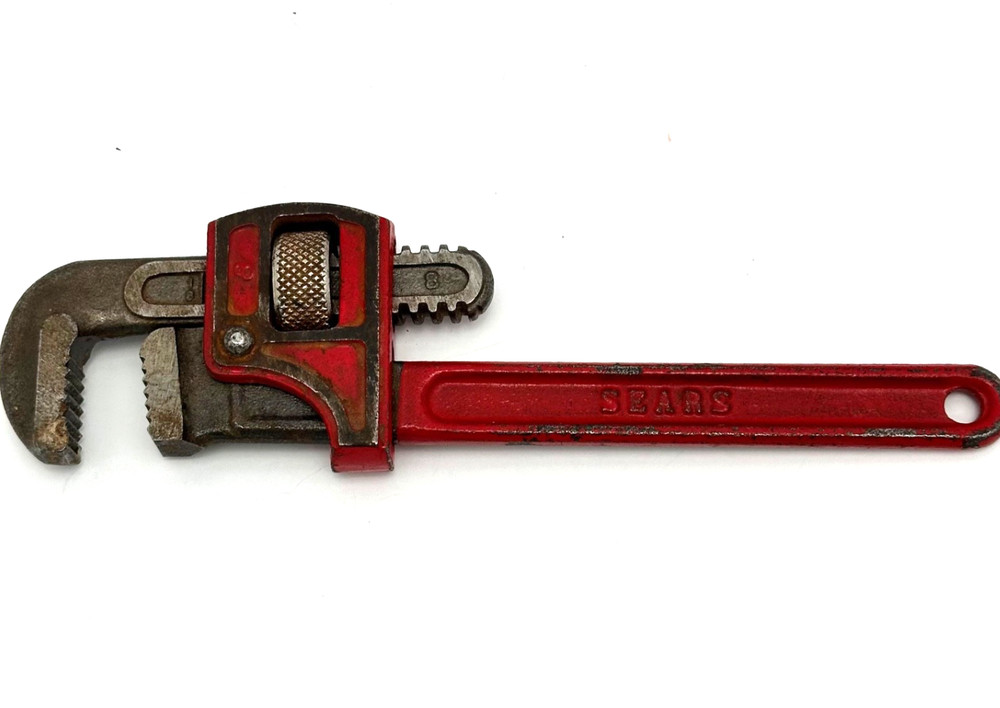 SEARS HEAVY DUTY Pipe Wrench Red 8" Adjustable