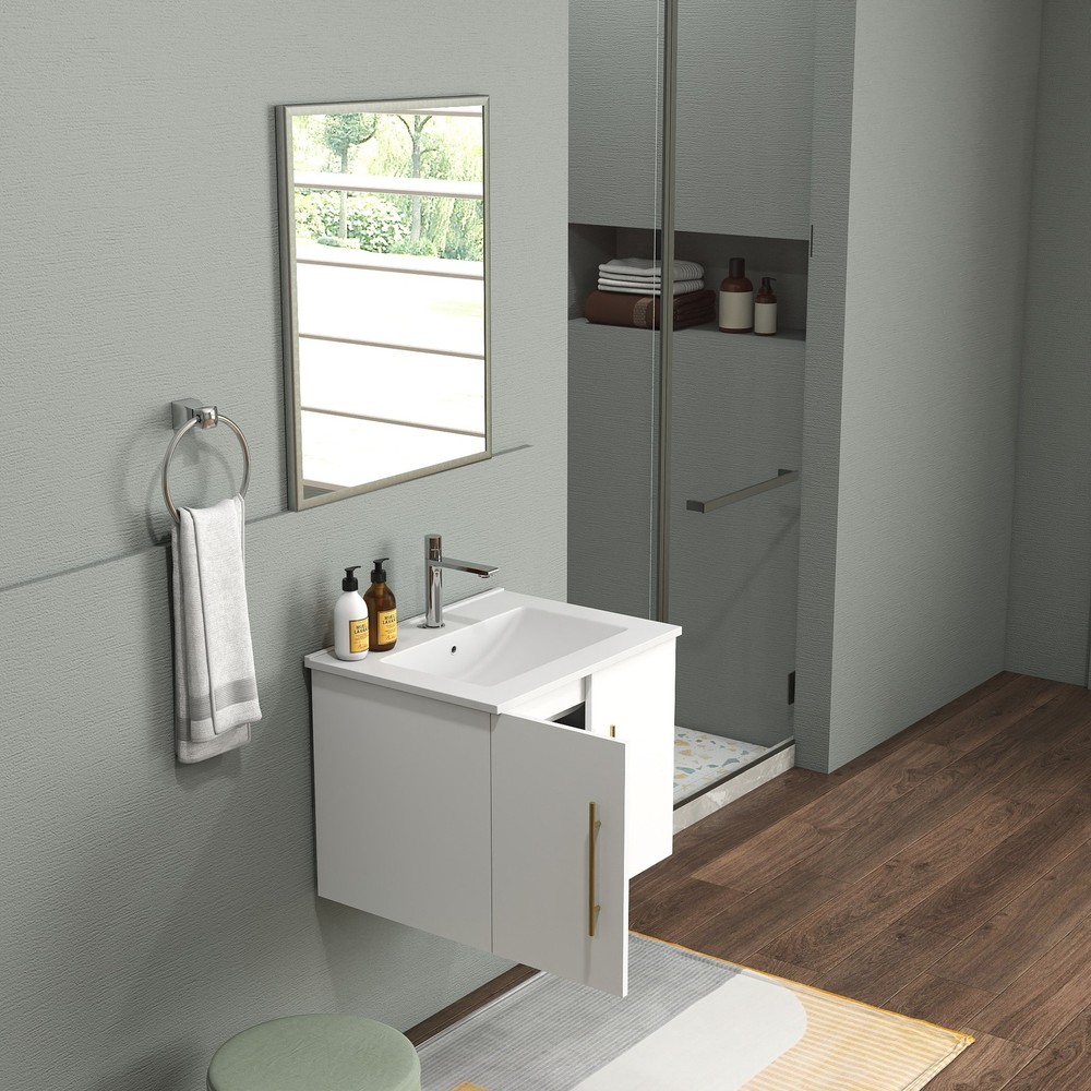 24-Inch Wall-Mounted Bathroom Vanity with Sink and Mirror Combo,Double Doors,Sof