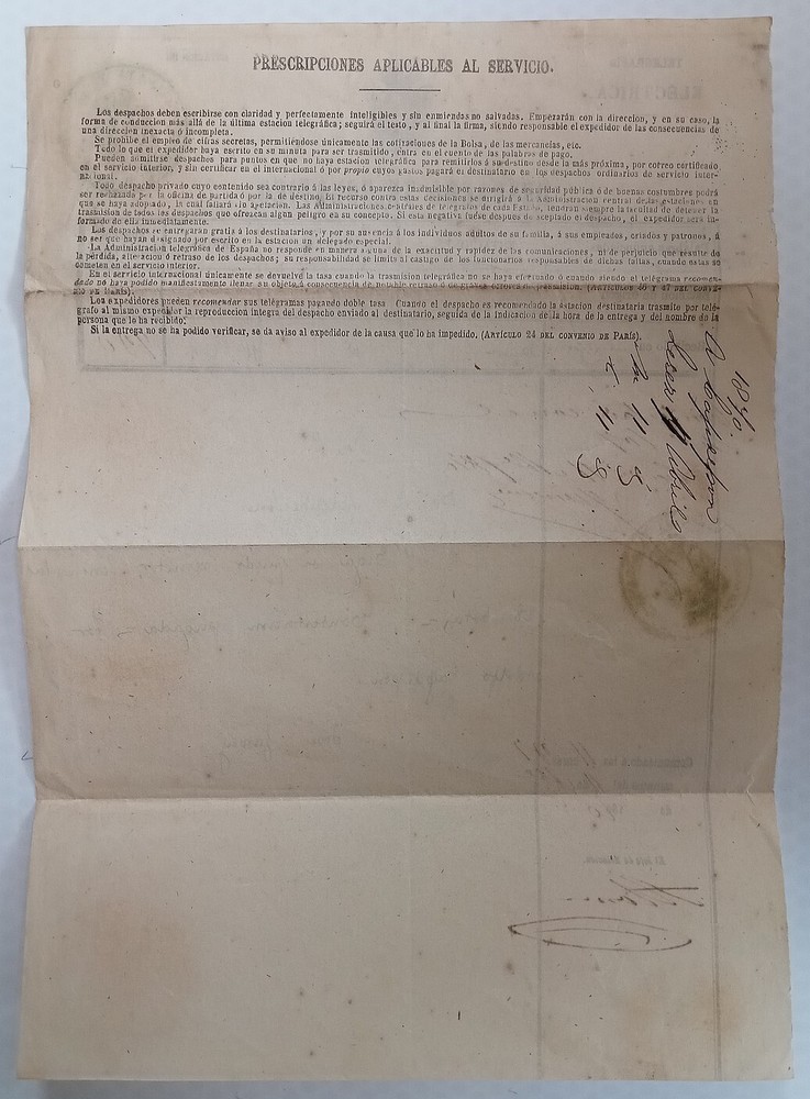 Spain Electric Telegram used 1870