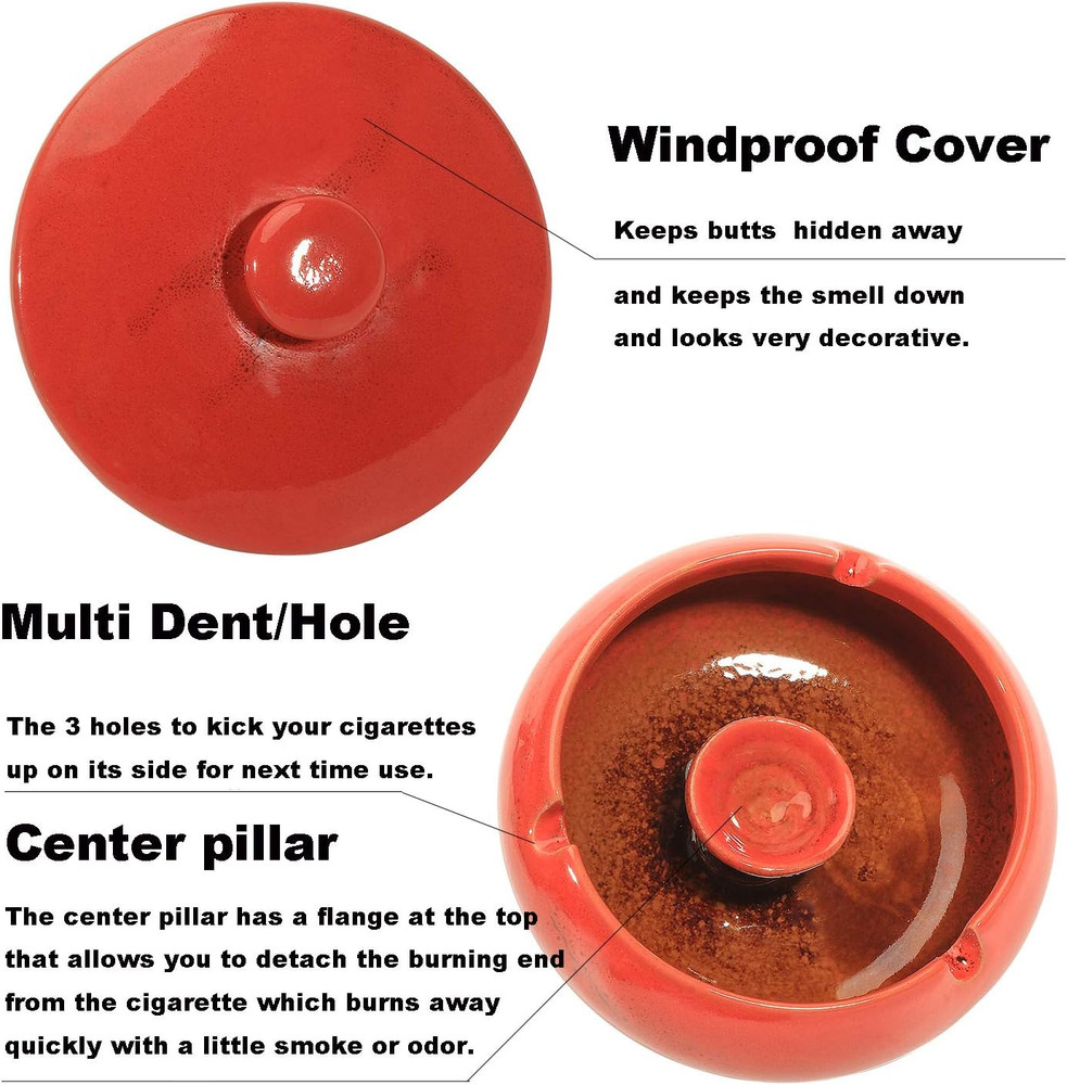 Ashtray with Lid for Cigarette, Ceramic Smokeless Odorless