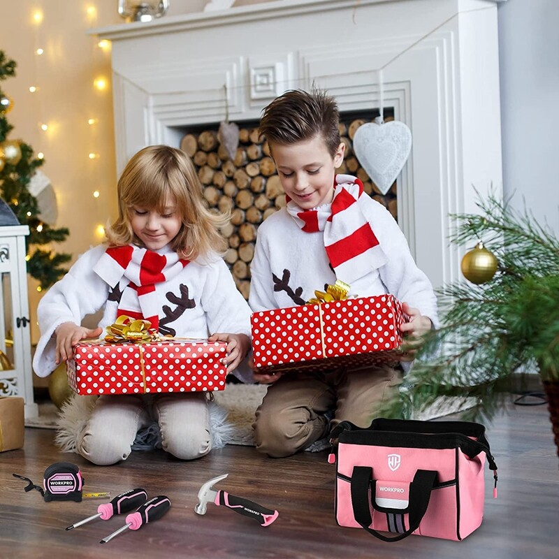 WORKPRO Kid Real Hand Tool Set Children DIY Building Junior Tool Kit Storage Bag