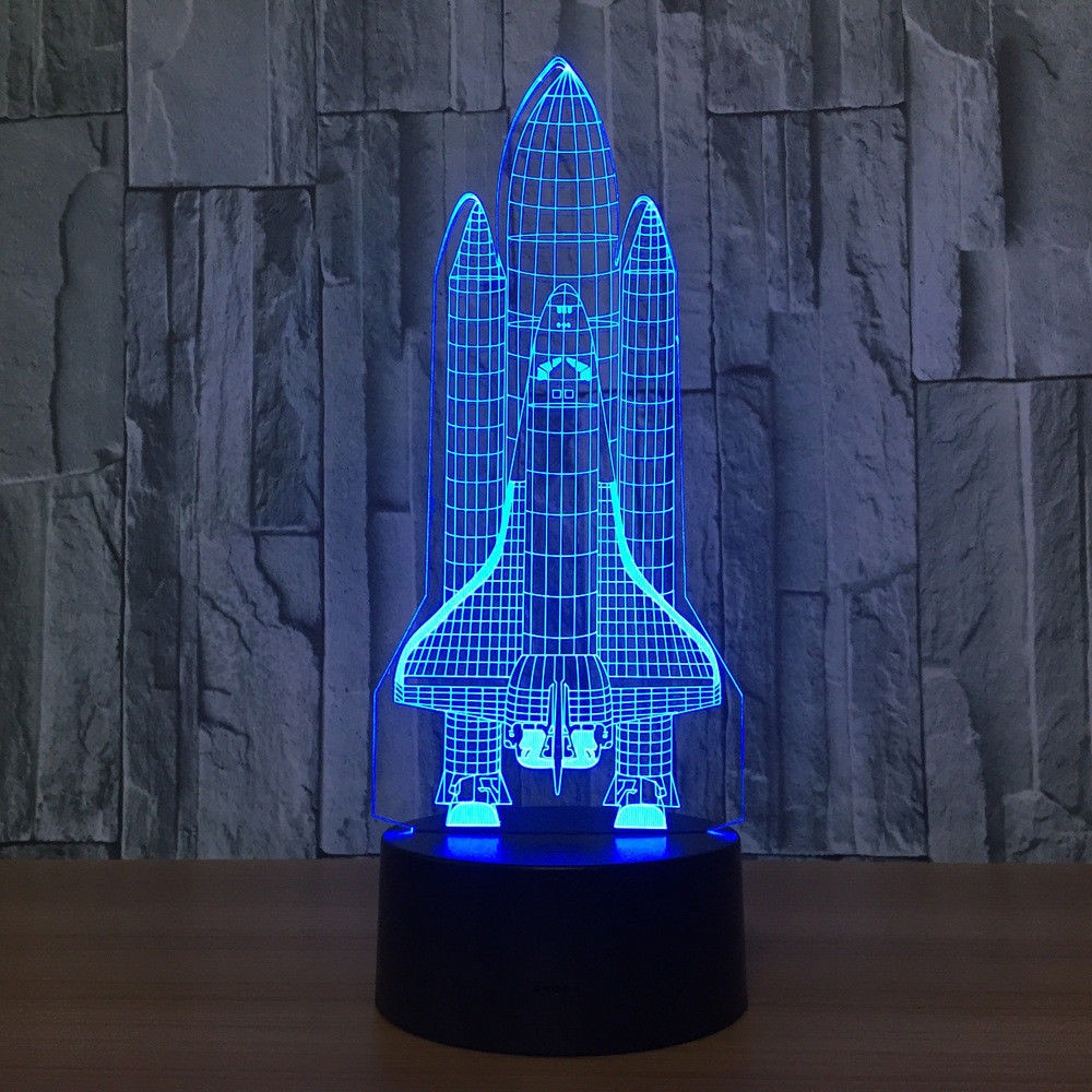 3D Space Rocket Night Light 7-Color Changing LED Table Lamp W/ Remote Control F