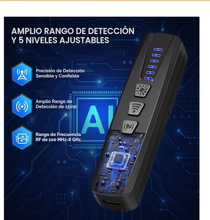 Black Camera Detector RF Detection Adjustable Sensitivity 15m² Operating Range