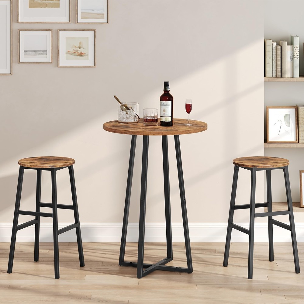 35.4" Tall Pub Cocktail Bar Table - Rustic Brown & Black, Easy Assembly for Kitc