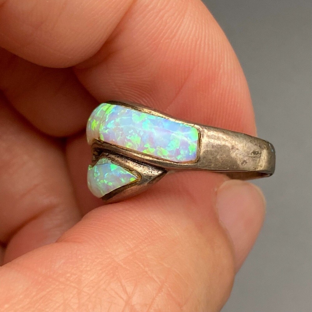 Vintage Southwestern Lab Opal Sterling Silver Ring Size 6.25