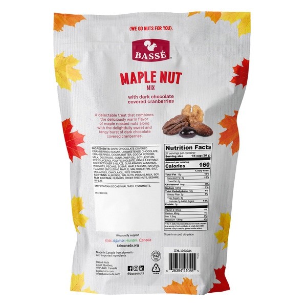 2 BAGS- BASSE MAPLE NUT MIX WITH DARK CHOCOLATE COVERED CRANBERRIES, WALNUTS MIX