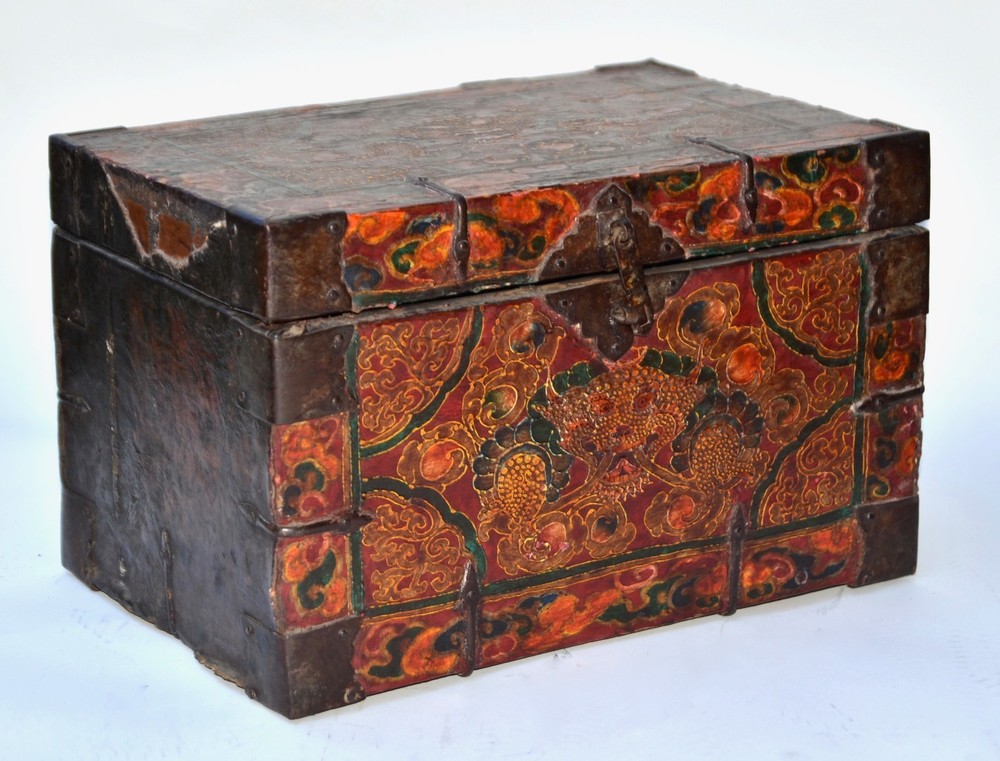 Antique Tibetan Leather Painted Trunk