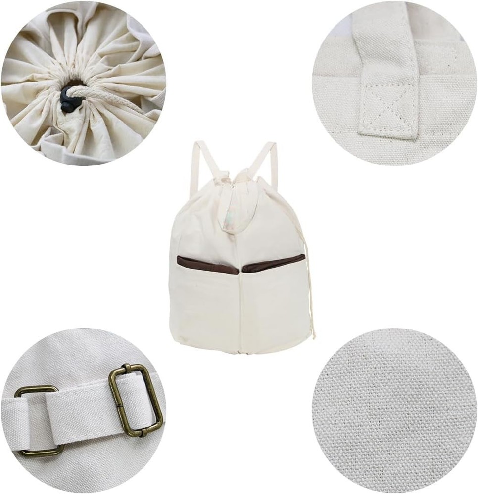 100% Breathable Cotton Canvas Laundry Backpack Bags with Drawstring Closure &...