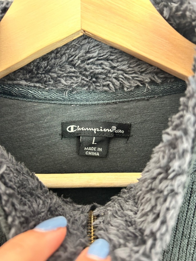 Champion, Men's Plain Grey 1/4 Zip Up Neck Pullover Jumper, Size L - Used
