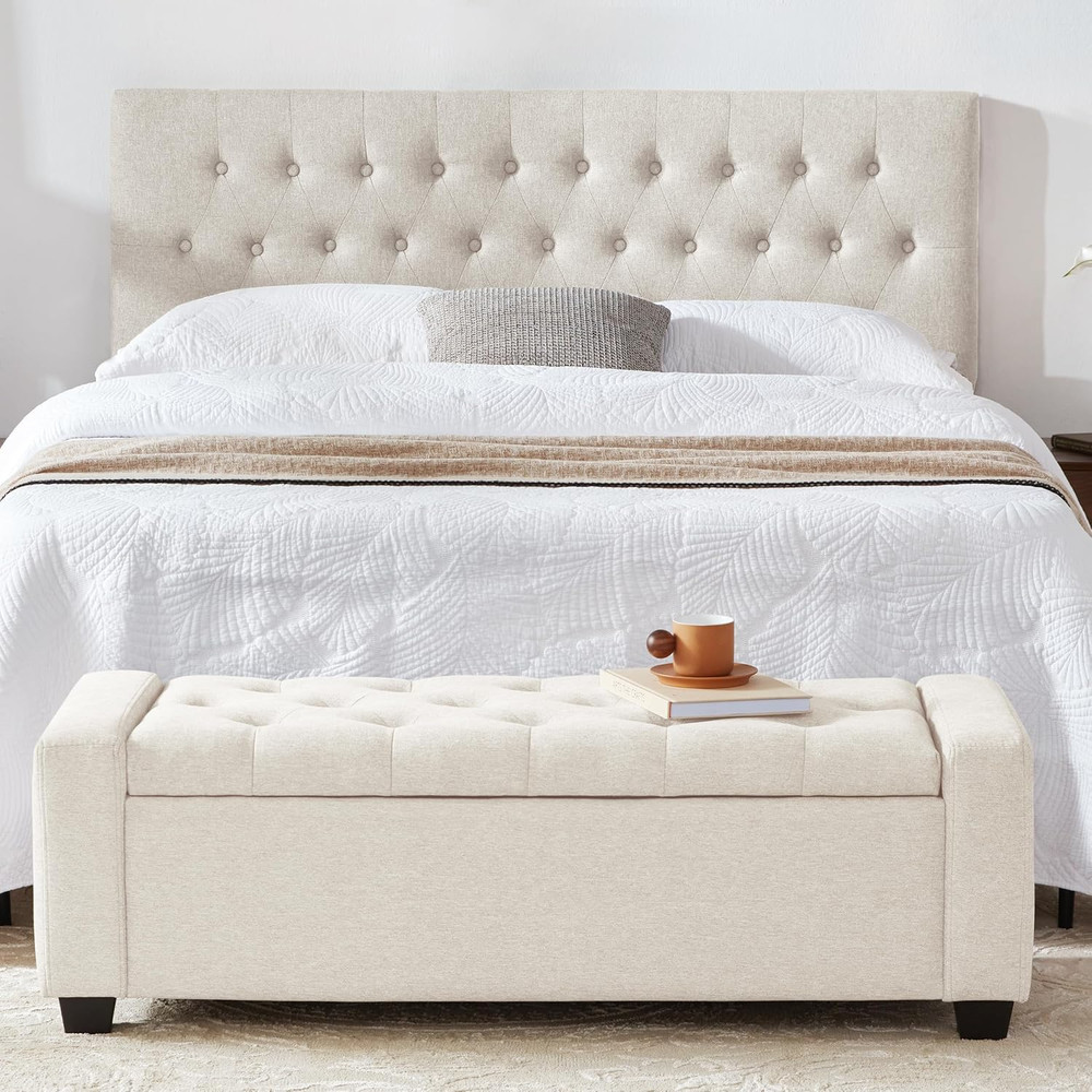 48" Ottoman with Storage, Storage Ottoman Bench with Safety Hinge, Upholstered E