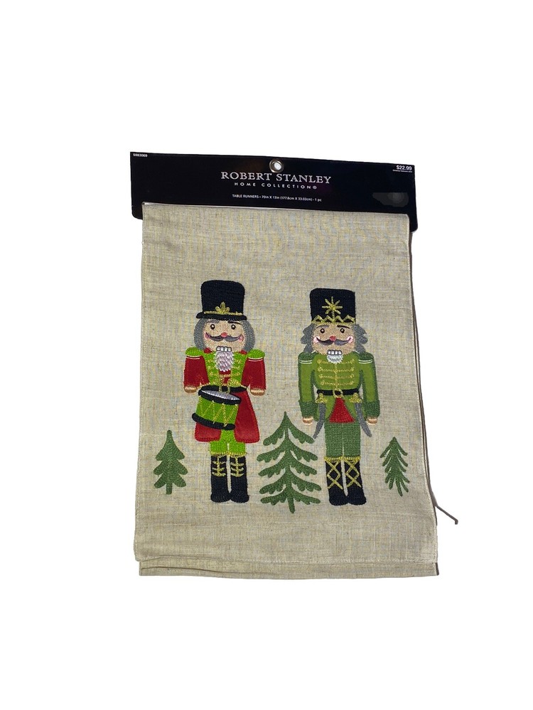 Robert Stanley Nutcracker Soldiers 70"x 13" Table Runner Linen Blend Holiday