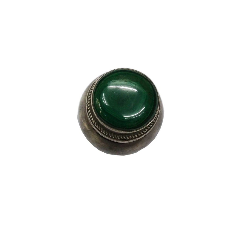 vintage silver decorative Trinket Box victorian  design  with malachite