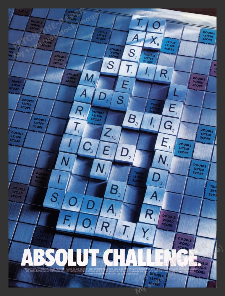 Absolut Challenge Scrabble Alcohol 2000s Print Advertisement 2001