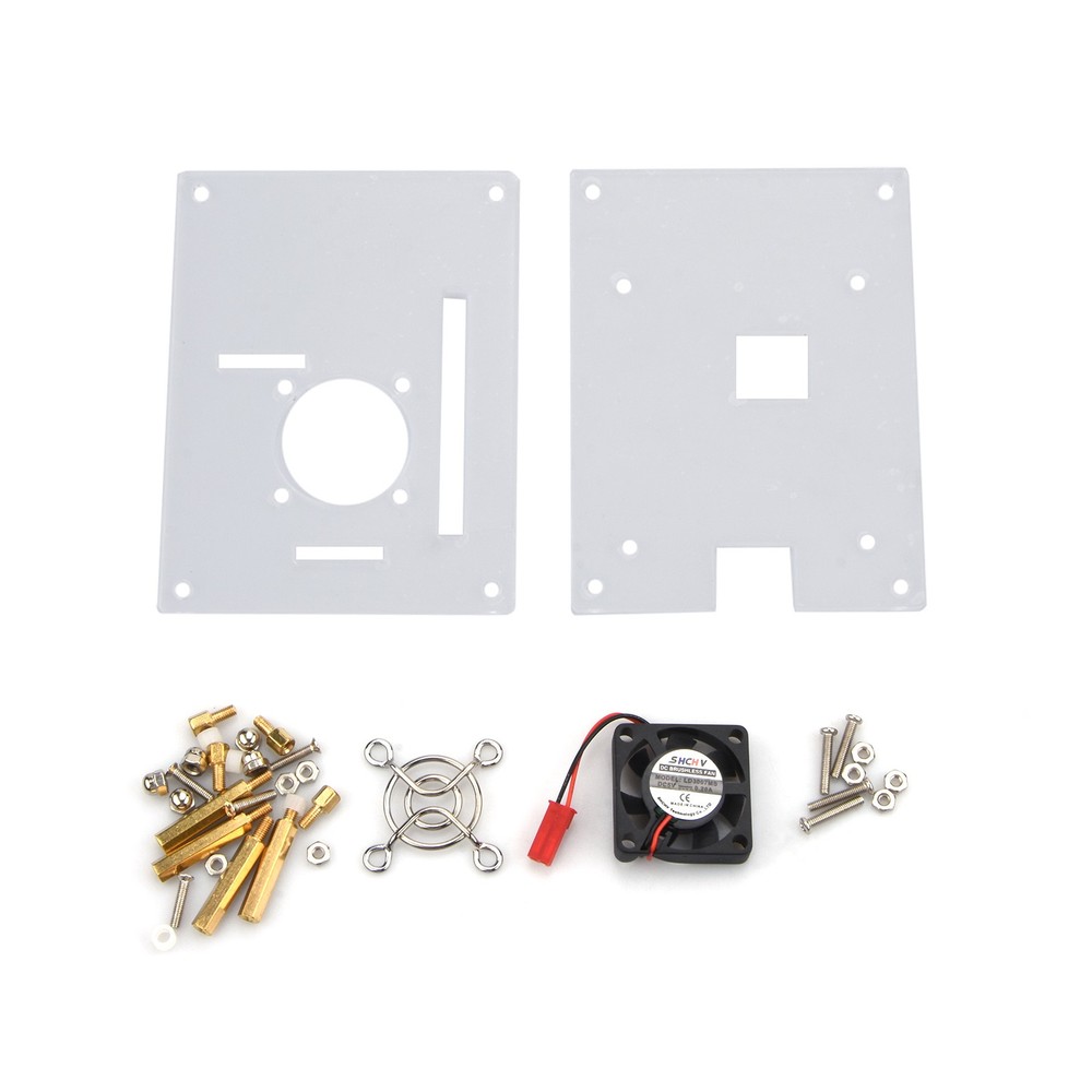 Arcylic Case Shell & Cooling Fan & Screws Set For Raspberry Pi 3/2 Model B/B+ E