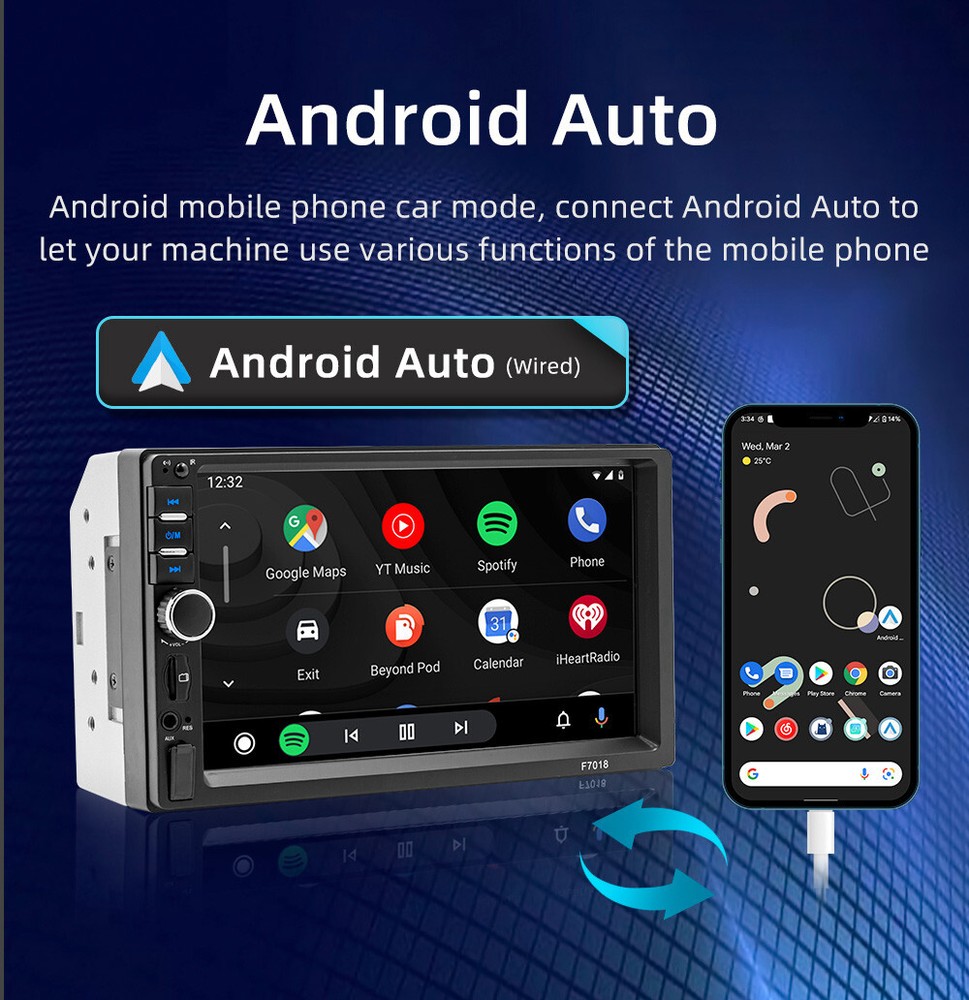 7in Car Radio Stereo Bluetooth Carplay Android Auto FM Touch Screen Double 2Din