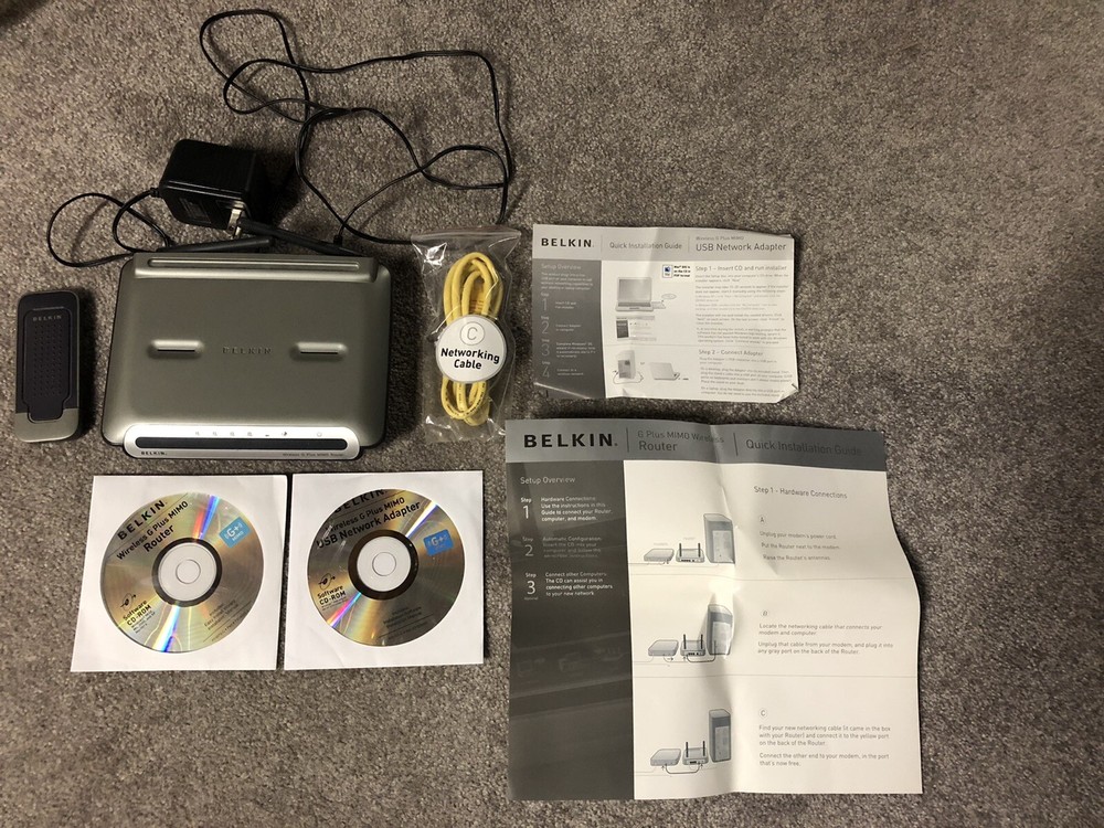 BELKIN G PLUS MIMO WIRELESS ROUTER WITH ADAPTER CABLE INSTALLATION CD’S