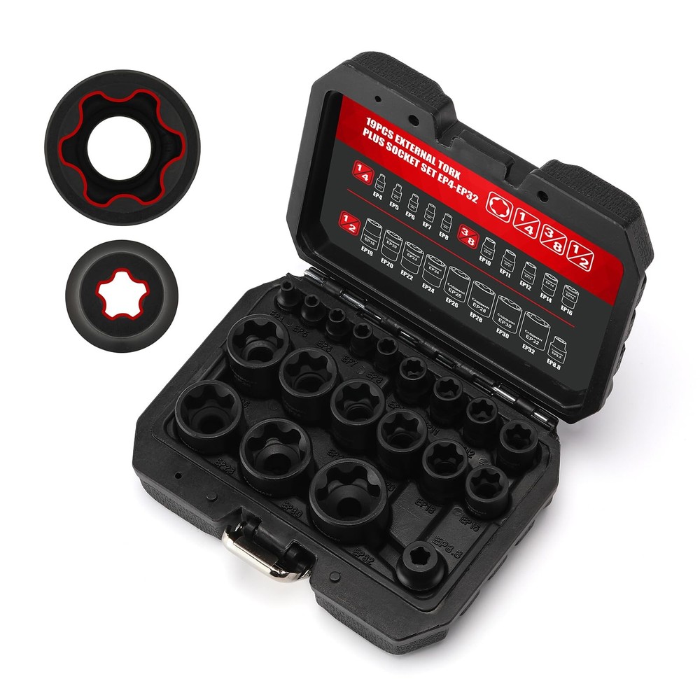 CASOMAN 19PCS External Torx Plus Socket Set, 6 & 5 Point EP Sockets