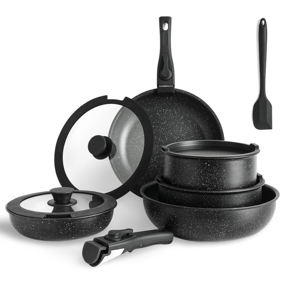 Black Granite Nonstick Cookware Set - 10-Piece, Induction Ready
