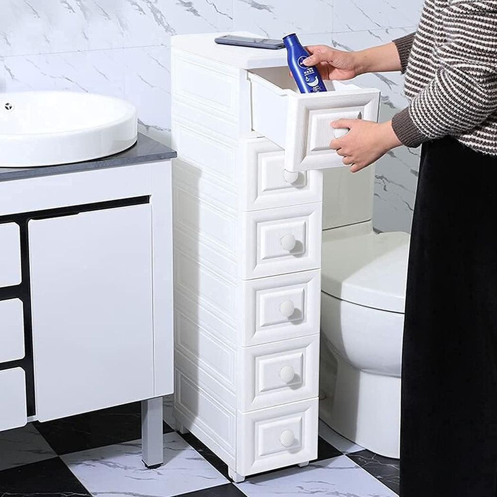 Super Light Weight Slim Plastic Bathroom Storage, Self-Assembling Organizer 5 Ti