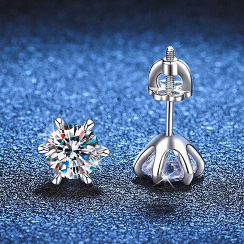 4ct Petal Screw Back Moissanite 9mm Stud Earrings Real Solid 925 Silver Men