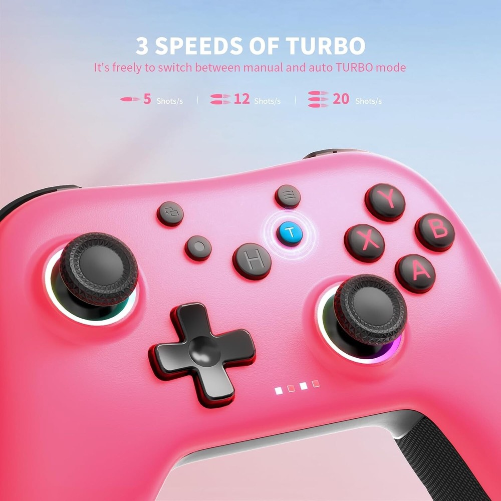 Wireless Controller for PC Switch/Android w/Dual Vibrations/Back Buttons (Pink)