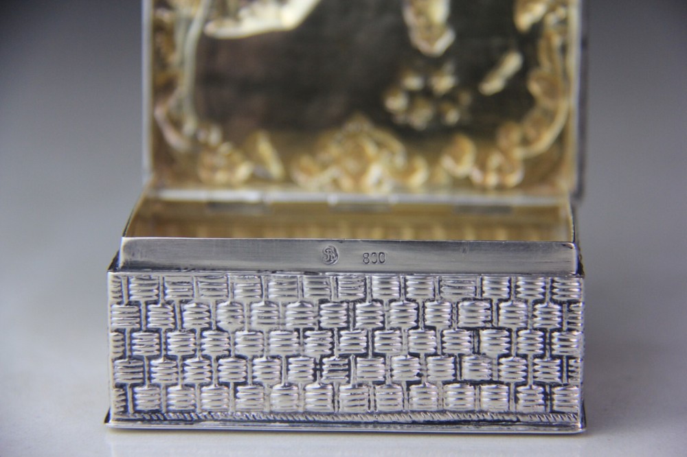 Antique German Hanau 800 Silver Rectangular Hinged Box w/ Embossed Farming Scene