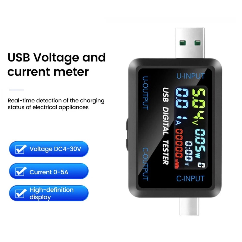 1PC USB C Digital Multimeter Tester for Voltage Current Capacity Resistance Test