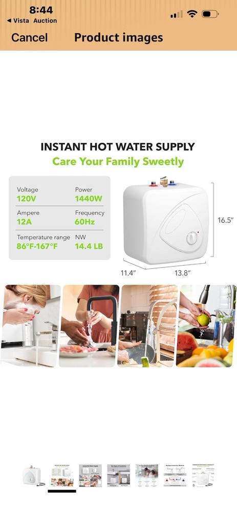 BN-LINK 2.7 Gallon Mini-Tank Water Heater, Under Sink Water Heater 120V 1440W