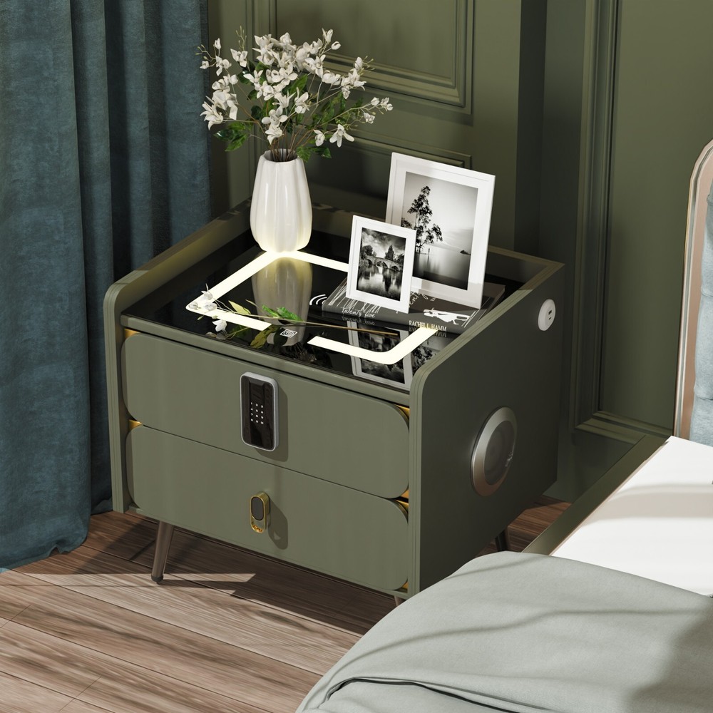 20" Tall Smart nightstand with combination lock ,Bluetooth player,Led light