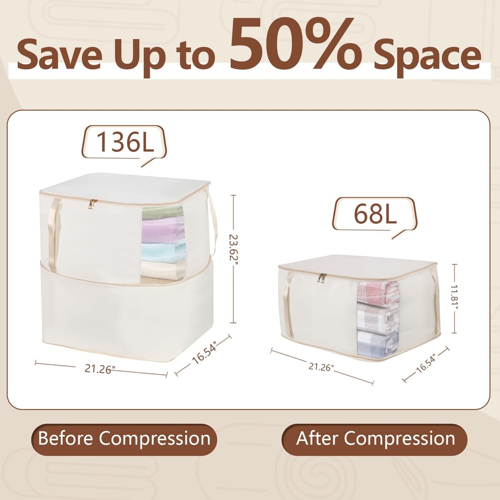 Compression Storage Bags for Down Comforters, Foldable Reusable Organizer for...