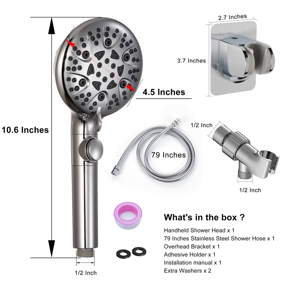 Handheld Shower Head with On Off Switch 8-Mode High Pressure Showerhead with ...