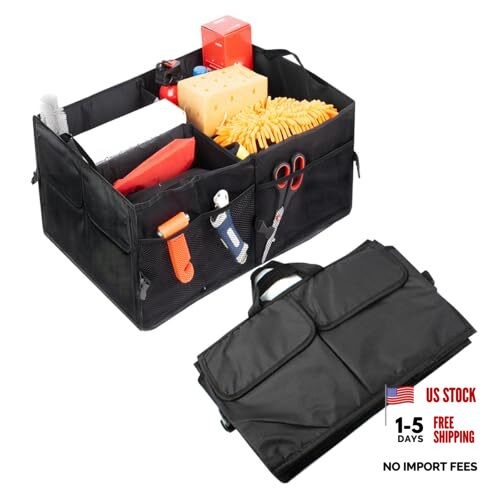 Car Trunk Organizer, Collapsible Multi Compartment Vehicle Storage Box, Black
