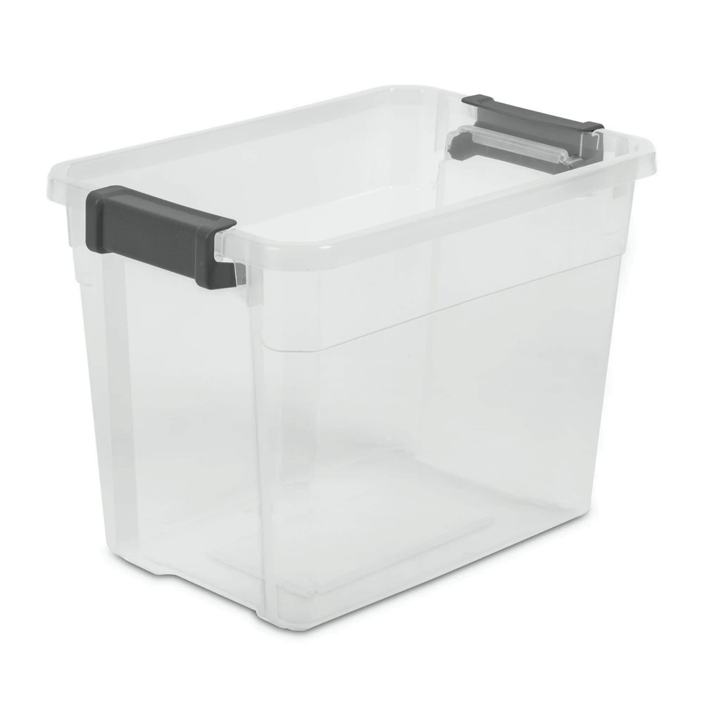Sterilite 30 Qt Clear Stackable Storage Bin with Latch Lid, Dark Gray, 6 Pack