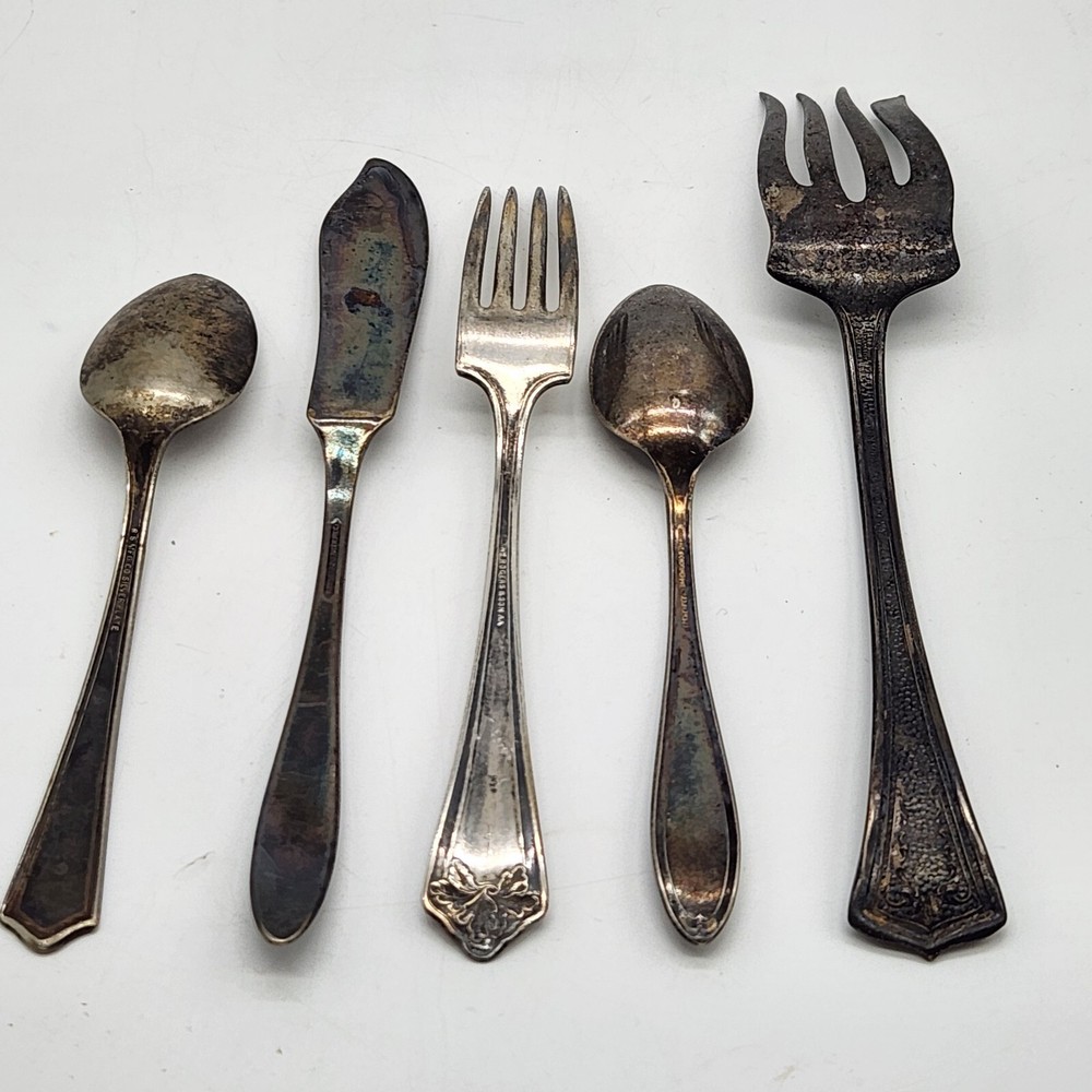 Antique Silverplate Lot Serving & Dinner Fork/Cheese Knife/Teaspoon TARNISHED