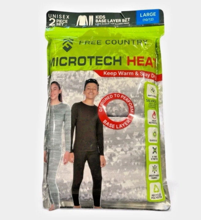 Free Country Kids Microtech Heat Base Layer Set-Size 10/12-Gray Pattern