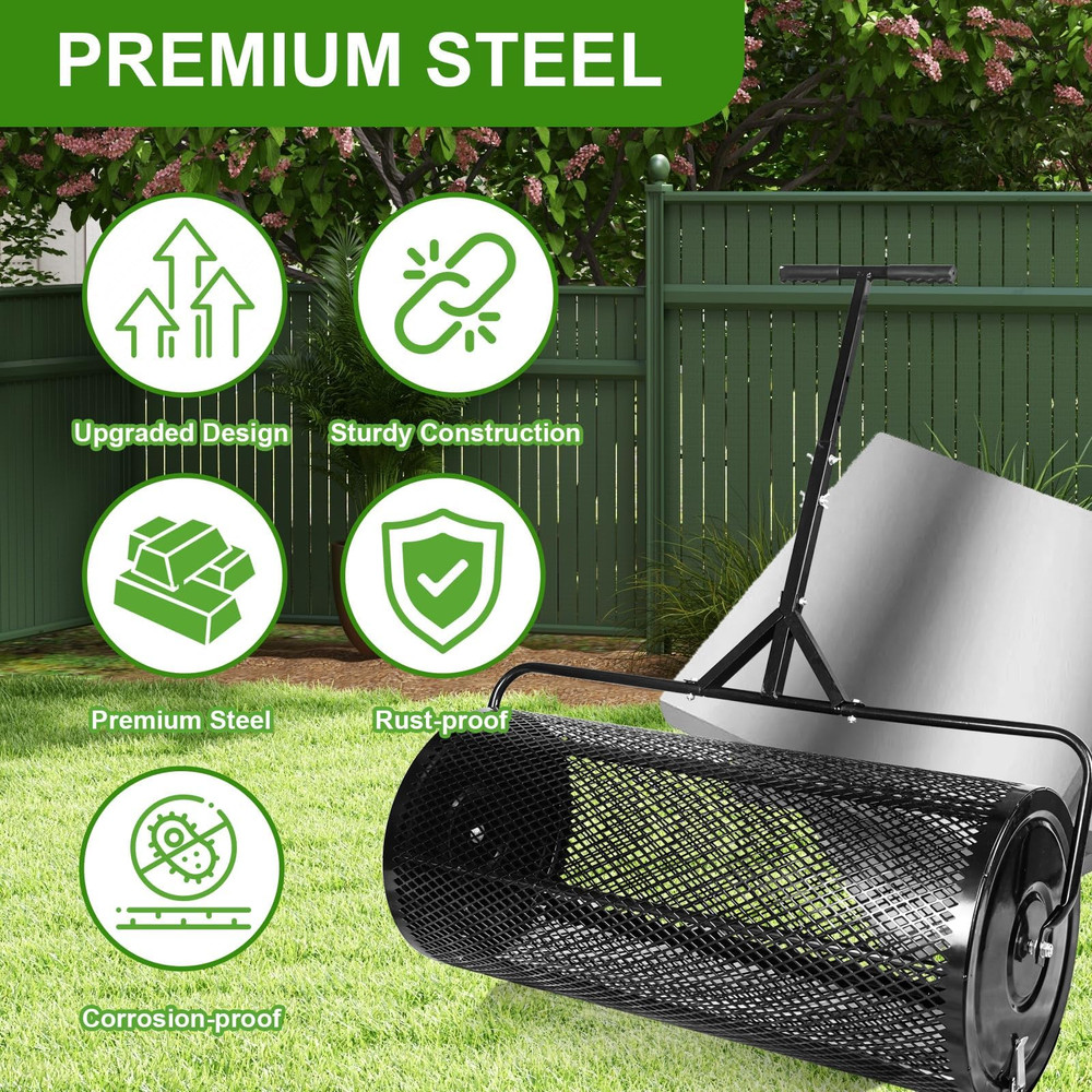 36 Inch Compost Spreader Peat Moss Spreader with T Shaped Handle Adjustable