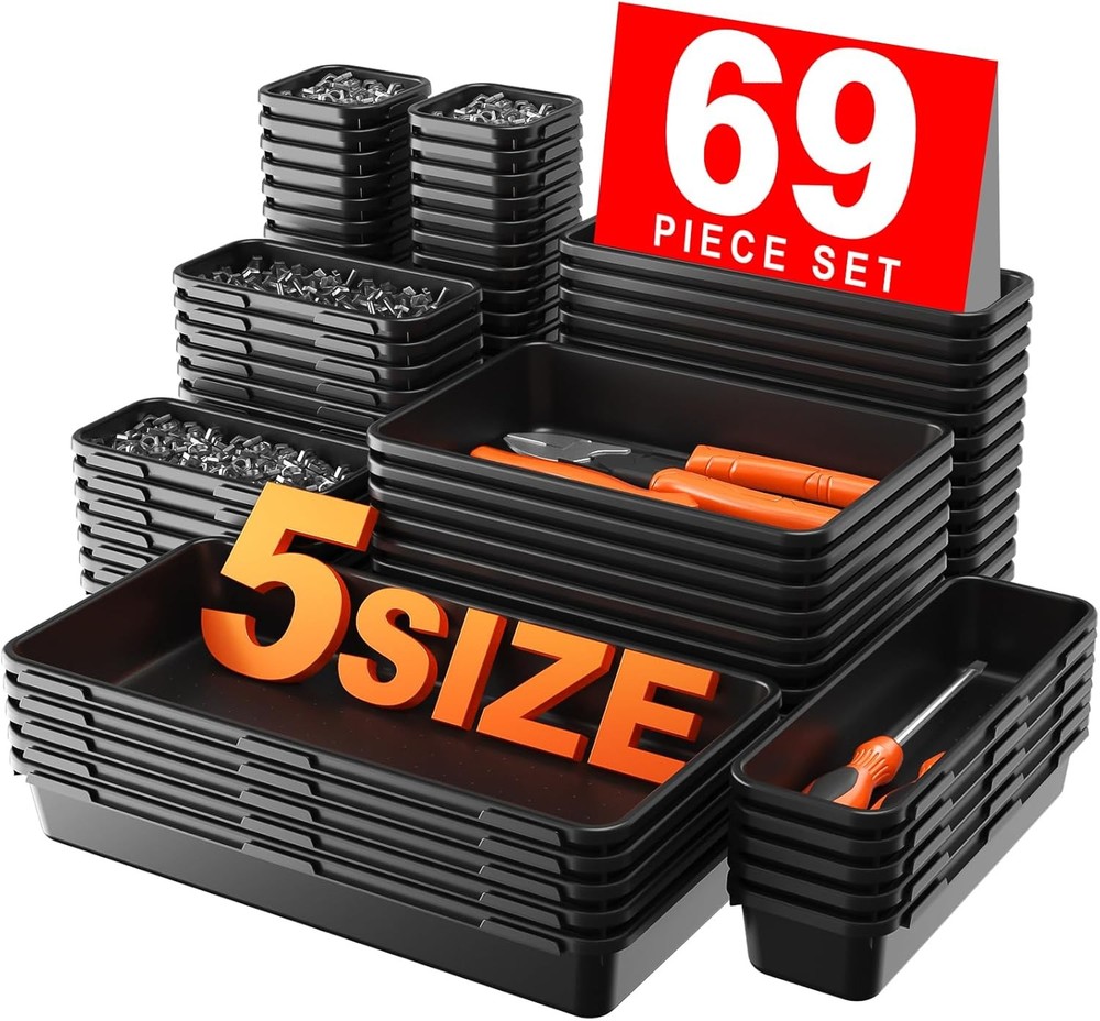 Tool Box Organizer Tray Divider Set Black 69 Pcs Storage for Garage Workbench