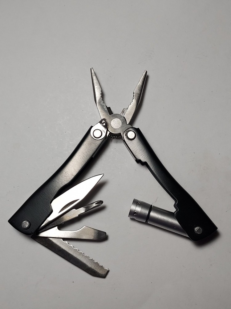 Black Mini Multi Tool with initials LMI + Nylon Pouch - Pliers, Blade