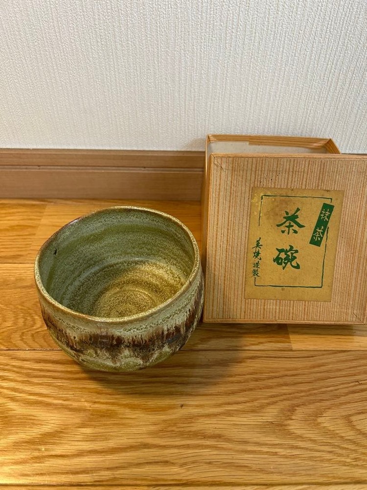 Tea Utensils Ceramic green and brown with box