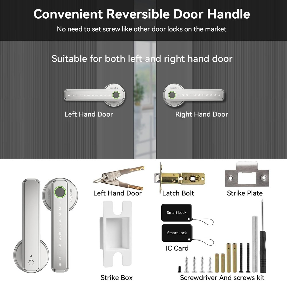 Fingerprint Smart Lever Lock TUYA APP Control Keyless Entry Bluetooth Touchsc...