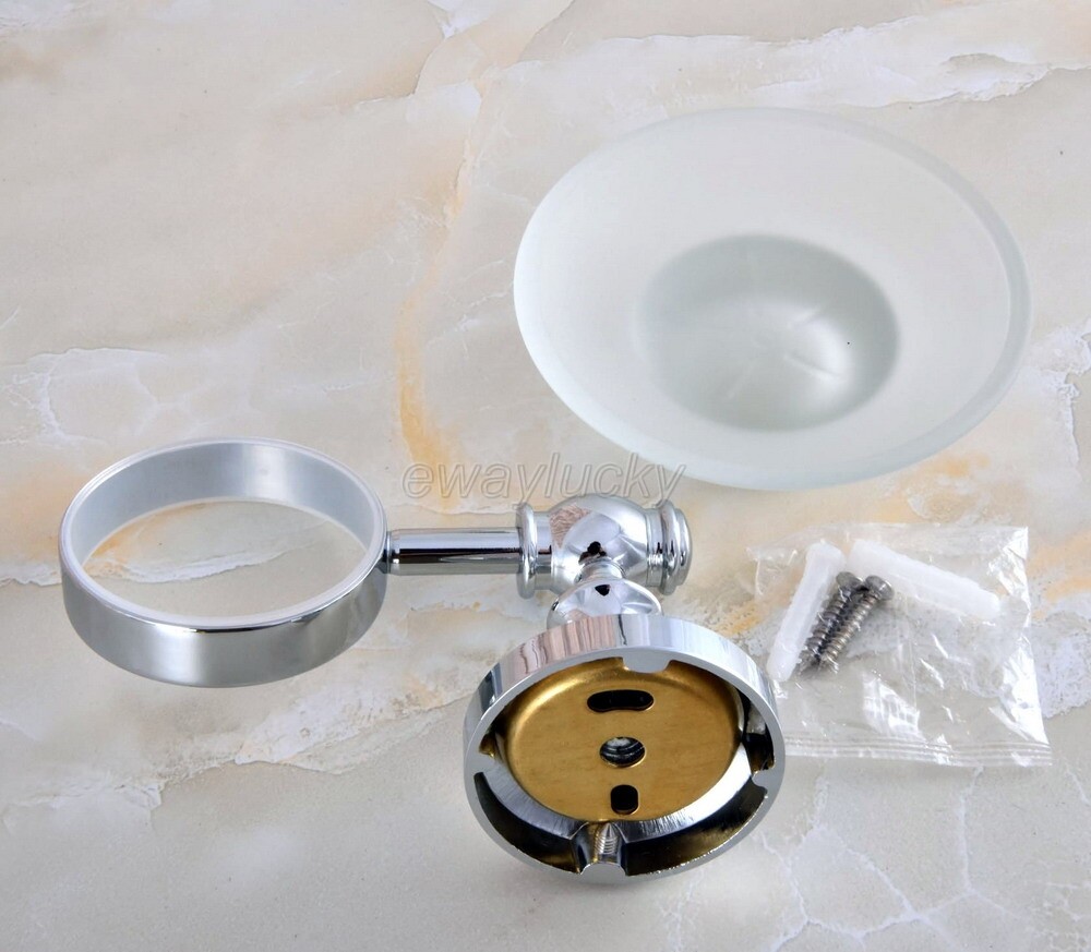 Chrome Glass Soap Dish & Holder Modern Designer Bathroom Wall Mounted Accessory