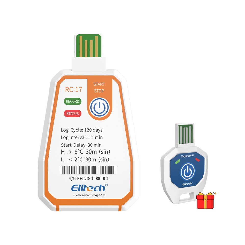 Elitech RC-17 Disposable Temperature Data Logger USB PDF Report Light Alarm