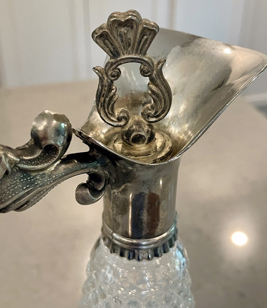 Leonard Silver Plate & Cut Crystal Decorative Wine Decanter from Italy