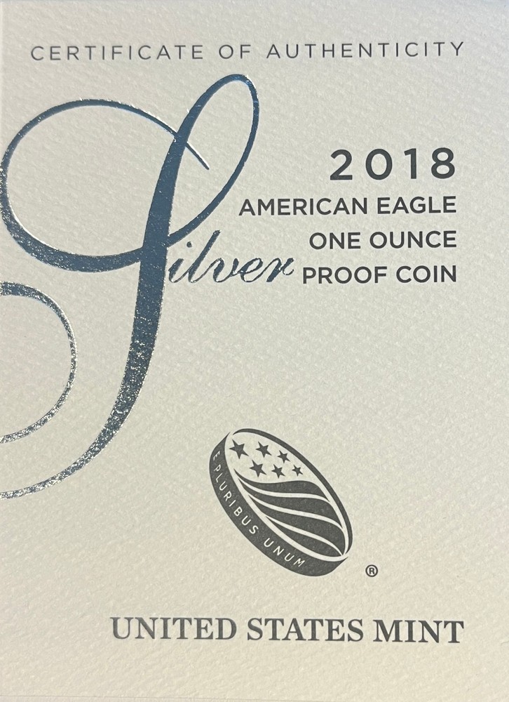 2018-S American Proof Silver Eagle-Mint Issued Presentation Box & COA (NO Coin)