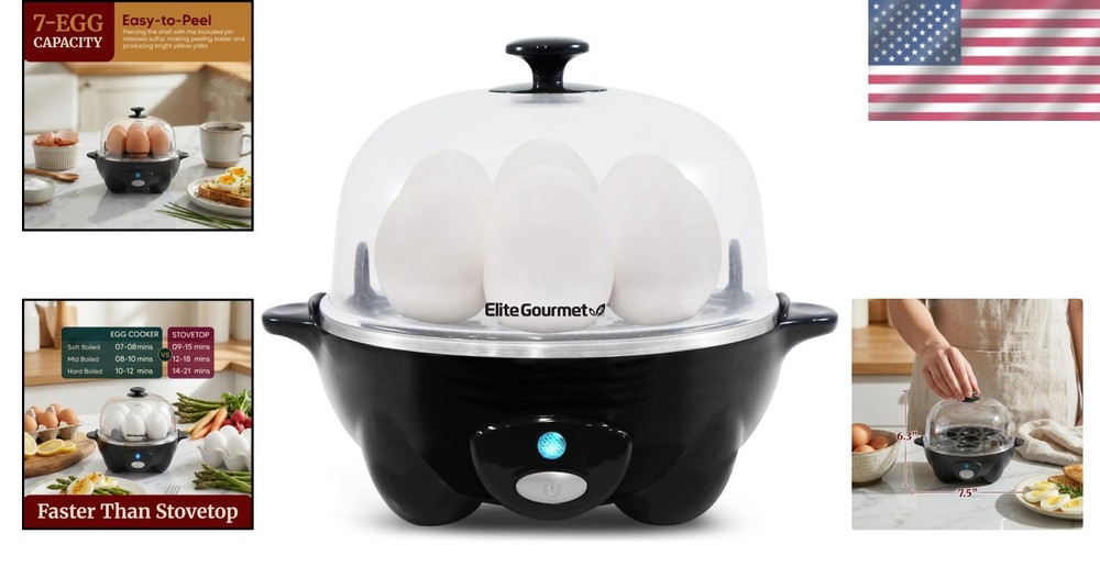 Rapid Egg Cooker: Perfectly Boils 7 Eggs - Soft, Medium, Hard with Auto Shut-Off