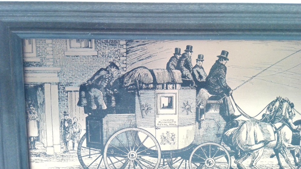 Vintage Etchmaster Original Copper Etching Framed Art Changing Horses Stagecoach