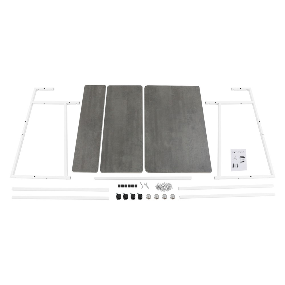 3-tier Computer Desk, Home Office Desk, Rolling Computer Desk, White, Grey